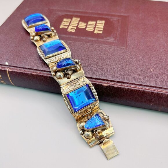 Vintage Mexican Sterling Silver Bracelet with Blue Stones | Hinged 0925 AR - Picture 11 of 11